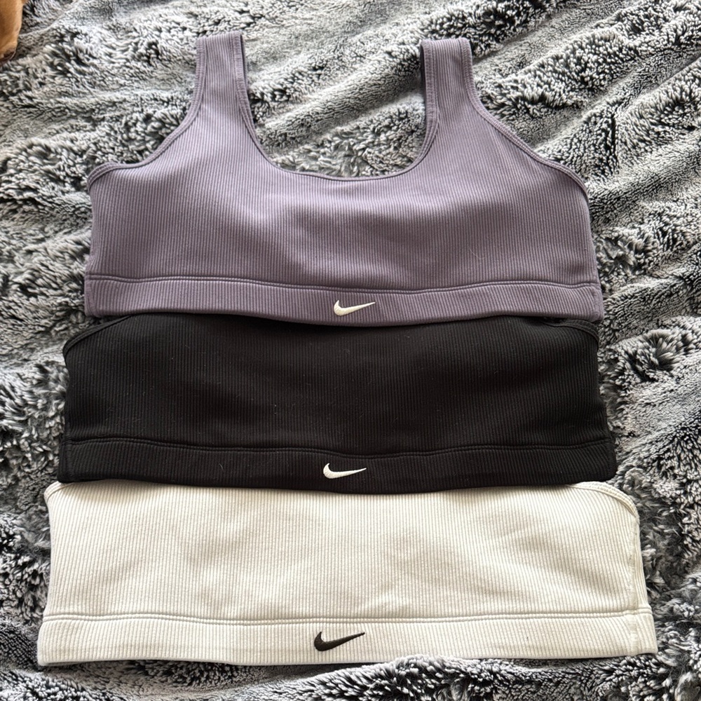 Nike Women's Ribbed Sports Bra Trio - Lavender, Black, and Ivory